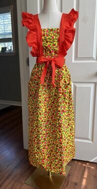 SAKOWITZ VTG 60s 70s Floral Ruffle Apron-Style Wrap Midi Dress Made In Japan XL
